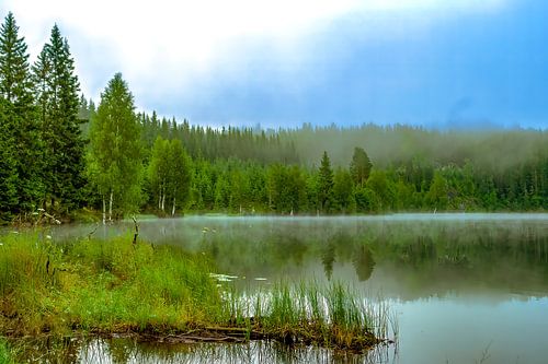 Lake. A view of the amazing and idyllic Norwegian landscape. Autumn picture of mountains and rivers.