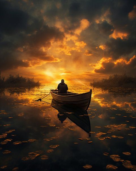 Bootsman in de zonsopgang van fernlichtsicht