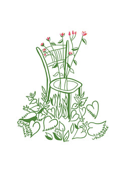 Illustration „Blühender Stuhl“ Normandie– Grüne Line Art Illustration von Anna Kautenburger (AnKa)
