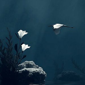 Der weiße Reiher in den Tiefen der Nacht