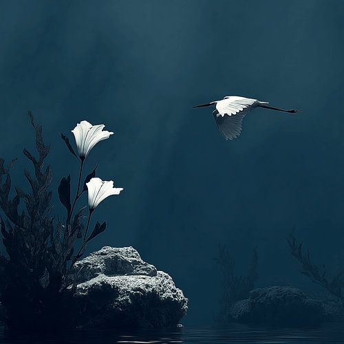 De Witte Reiger in de Nachtelijke Diepte