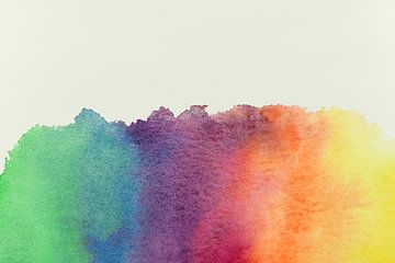 Verf vlek in regenboog kleuren (vrolijk abstract aquarel schilderij vlag lhtbi kinderkamer behang) van Natalie Bruns