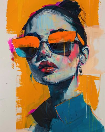 Femme urbaine avec des lunettes de soleil orange
