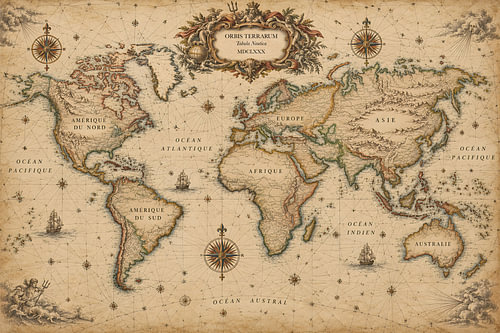 Wereldkaart uit 1680 – Barokke kaart van de zeeën