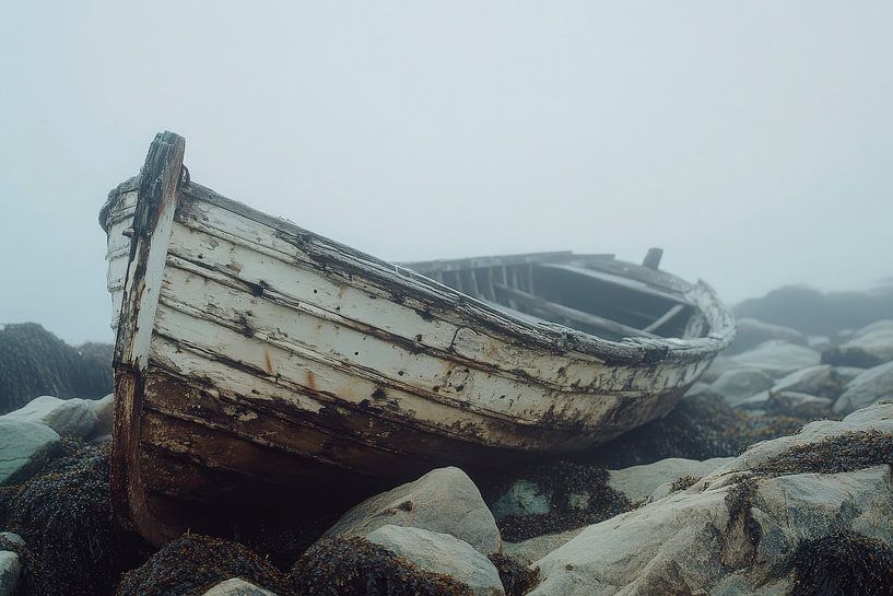 Abandoned boat in the fog by Poster Art Shop