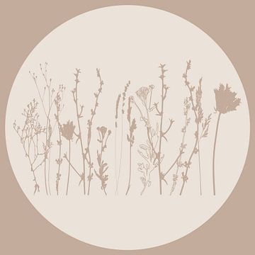 Scandinavische weide Minimalistische wilde bloemen in beige nr. 4 van Dina Dankers