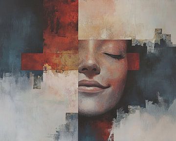Vrouwengezicht | Calm Within Chaos van Abstract Schilderij