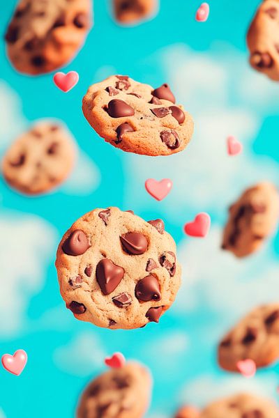 Floating biscuits with hearts - sweet and cheerful by Poster Art Shop