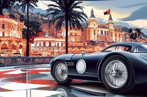 Een matige auto op een stadsstraat met bomen van een boulevard.