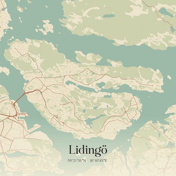 Carte d'époque de Lidingö, Suède. par Affiches de lieux