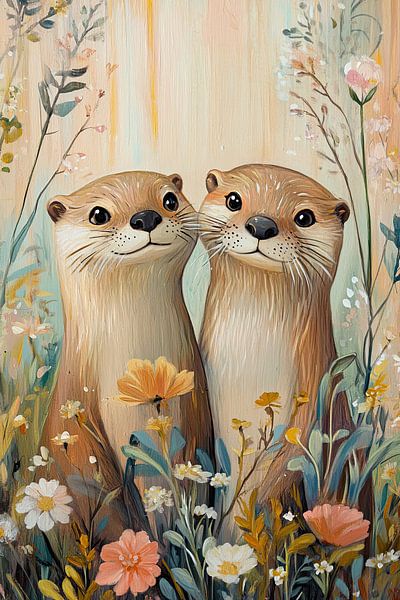Two Cute Otters by Eye catching paintings