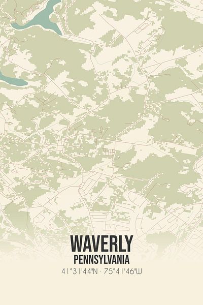 Alte Karte von Waverly (Pennsylvania), USA. von Ortsdrucke
