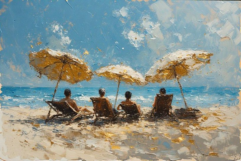 Chilling on the beach young men's group. by J.a Dijkstra
