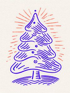 Minimalistische Weihnachtsbaum-Illustration mit warmem Glanz und verspielten handgezeichneten Linien