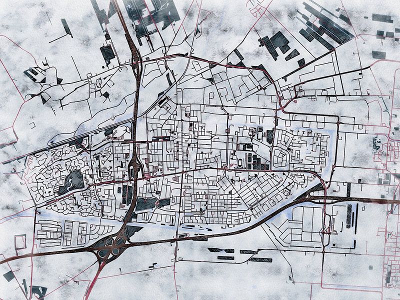 Map of Hoogeveen with the style 'White Winter' by Maporia