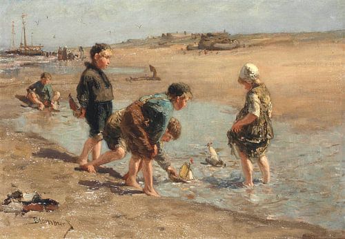 Spelende kinderen op een strand, Bernardus Johannes Blommers
