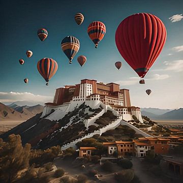 Potala palace with hot air balloons by Gert-Jan Siesling