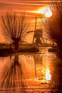 Coucher de soleil à Alblasserwaard sur Leon Okkenburg