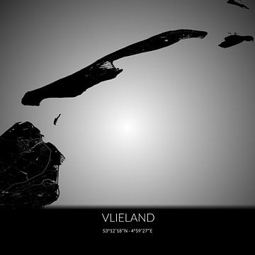 Schwarz-weiße Karte von Vlieland, Fryslan. von Rezona
