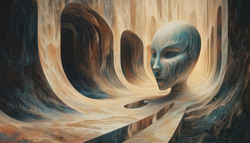 Mysterieus gezicht in een grot panorama