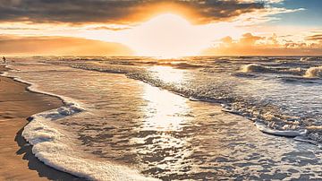 Sonnenuntergangsstrand Nordseeküste