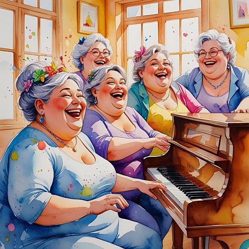 gezellige dames bij de piano van De gezellige Dames