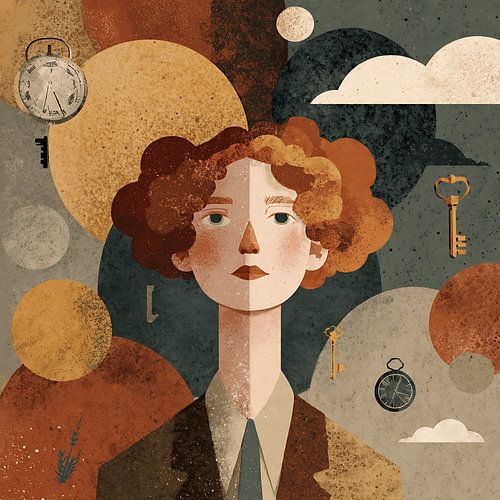 Floating Keys And Clocks Surreal Portrait