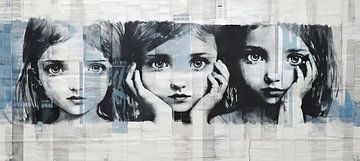 Three Girls | Urban Art | Banksy Style van Blikvanger Schilderijen