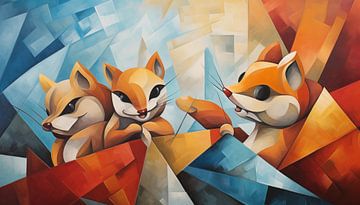 Écureuils abstraits cubisme panorama sur TheXclusive Art