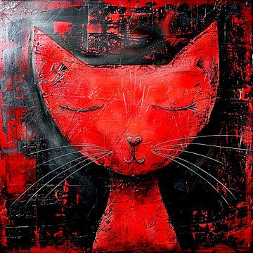 kat rood abstracte kunst rustig expressief expressionisme van gm_designs