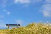 Bankje op het duin, met blauwe lucht