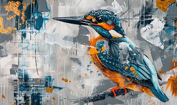Peinture du martin-pêcheur moderne sur Caprices d'Art