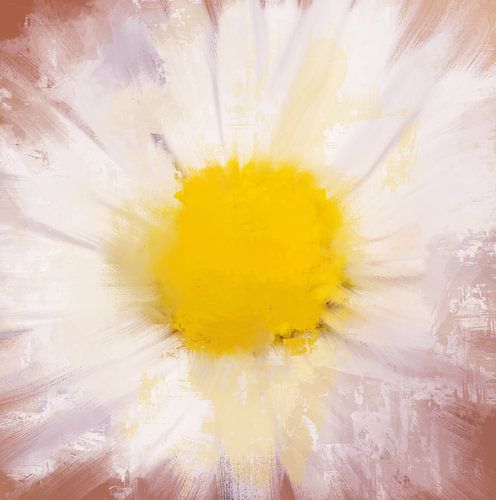 Margriet - Abstract schilderij van een wit gele bloem