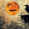 Paysage nocturne d'Halloween - Citrouilles sous la lune de sang sur Eva Lee