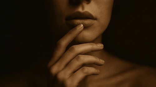Golden Silence - Lips and Hand in Warm Light