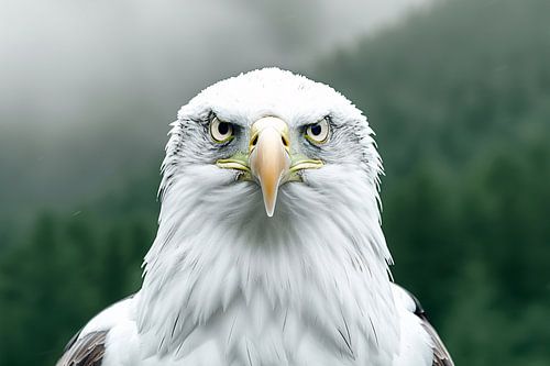 Majestueuze adelaar in mistig bos