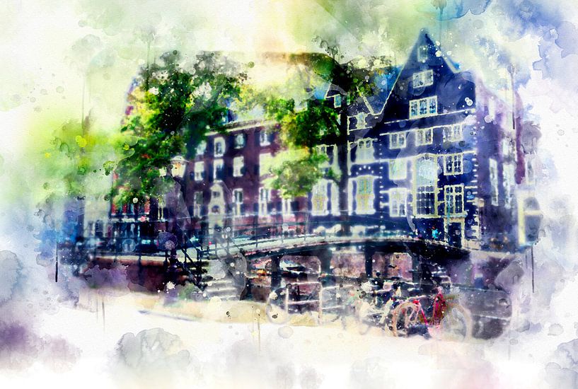 vie urbaine dans le style aquarelle - Vieille Amsterdam  par Ariadna de Raadt-Goldberg