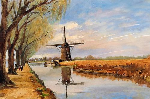 Moulin se reflétant dans l'eau, une scène d'été