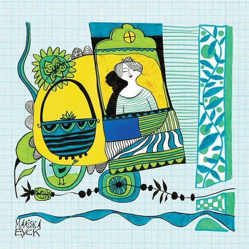 composition in green and blue
