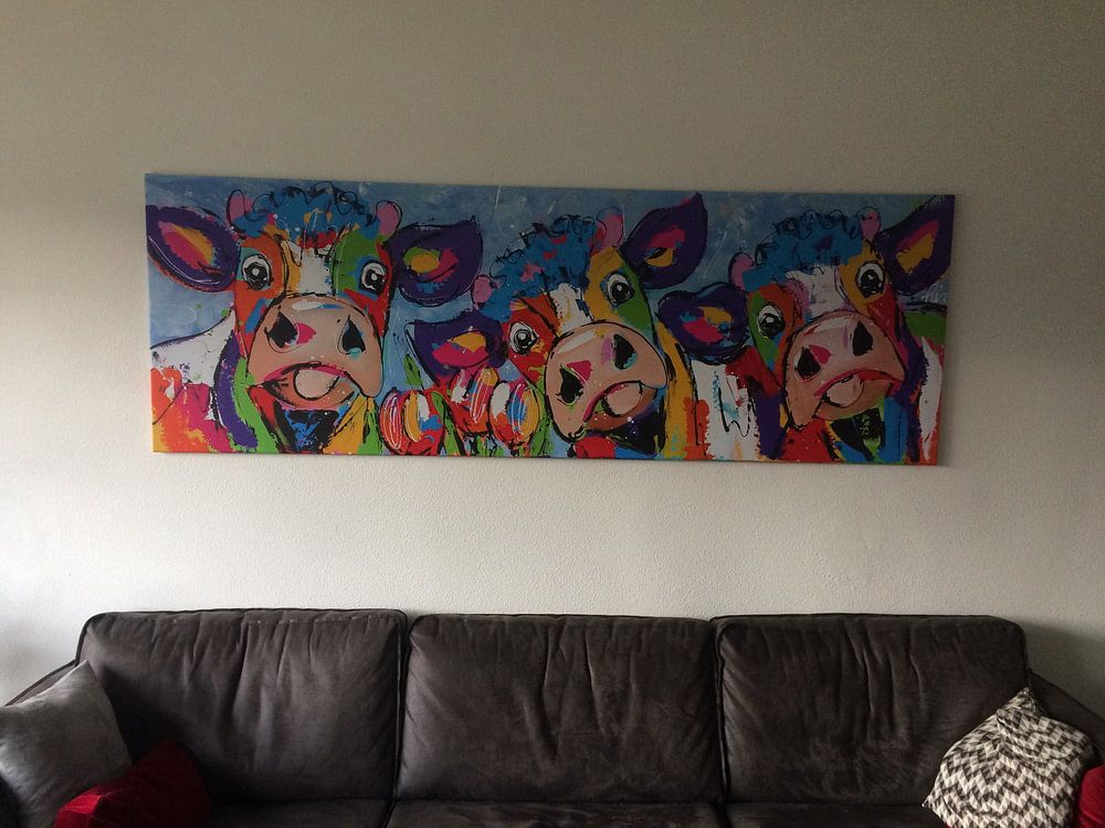 3 Vaches colorées et heureuses | Panorama  par Vrolijk Schilderij 