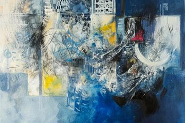 Abstract, schilderij, blauw en wit van BowiScapes abstract en digitale kunst