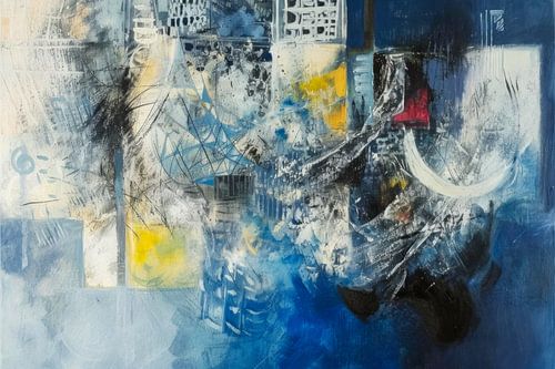 Blauw Wit Abstract -  Moderne Wanddecoratie