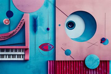 Geometrisch abstract, blauw en roze #5 van Joriali Abstract