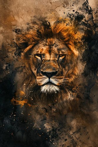 Abstract portret van leeuw in rustieke stijl