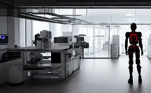 Cyborg in futuristisch laboratorium