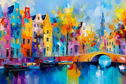 A colourful painting of Amsterdam