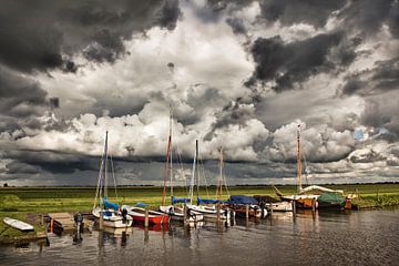 Sailing boats in threatening air near Woudsend by Frans Lemmens