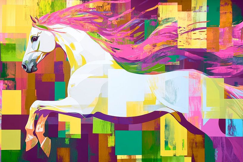 Farbexplosion mit sprangendem Pferd von Poster Art Shop