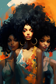Afrikaanse vrouwen met afro en gouden oorringen van Steinfox Art