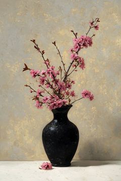 Cherry Blossom in Black Vase by Thea